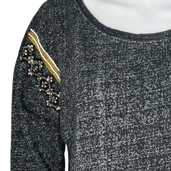 Sanctuary Sweatshirt Womens Medium Black Gray Beaded Rolled Sleeve Updated Basic - Picture 6 of 7